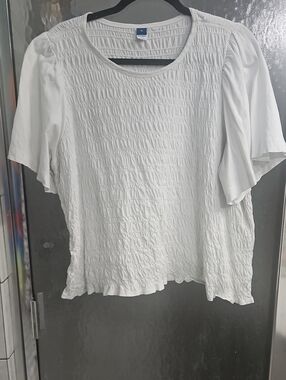 Old Navy White Smocked Short Flutter Sleeve Blouse